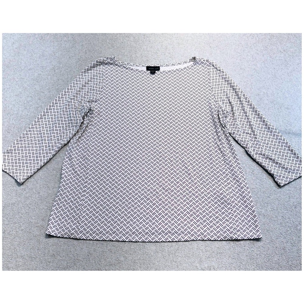 J Jill Wearever Women SP Black White Geometric Top 3/4 Bell Sleeve Rayon Classic